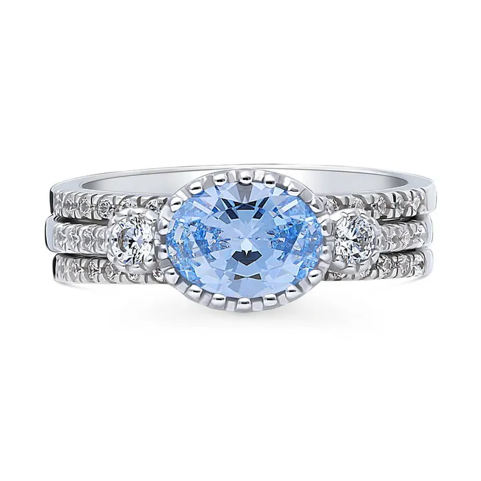 3Stone 12ct Greyish Blue Oval CZ Ring Set in Sterling Silver BERRICLE Rings