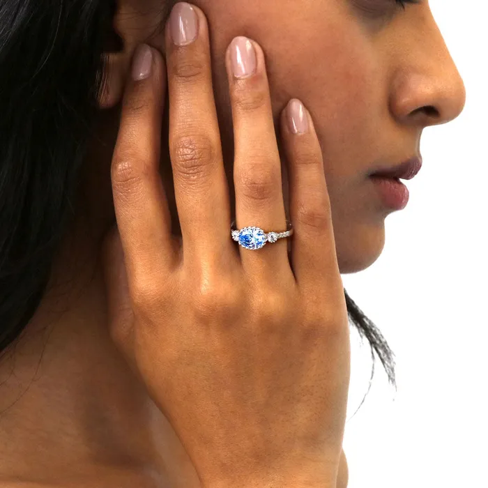 3Stone 12ct Greyish Blue Oval CZ Ring Set in Sterling Silver BERRICLE Rings