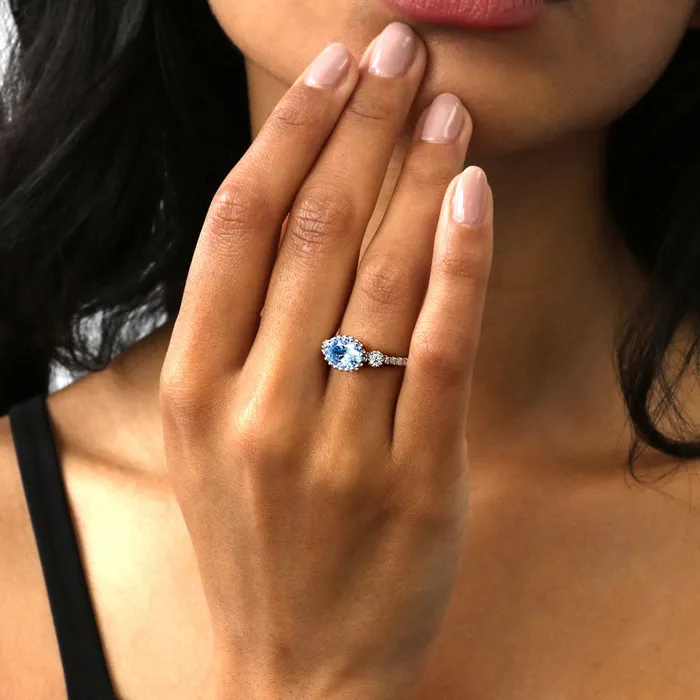 3Stone 12ct Greyish Blue Oval CZ Ring Set in Sterling Silver BERRICLE Rings