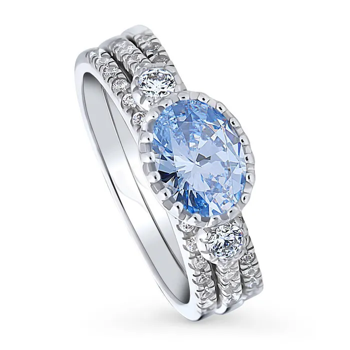 3Stone 12ct Greyish Blue Oval CZ Ring Set in Sterling Silver BERRICLE Rings