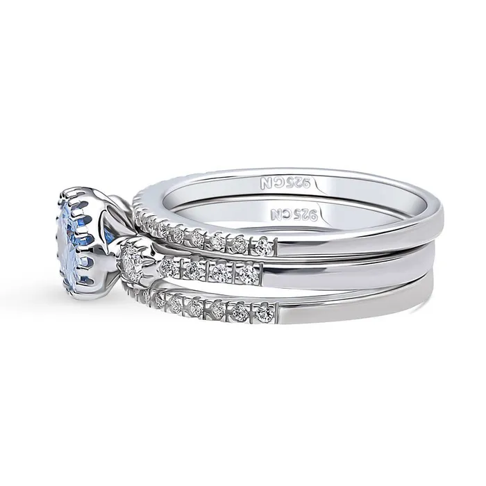 3Stone 12ct Greyish Blue Oval CZ Ring Set in Sterling Silver BERRICLE Rings