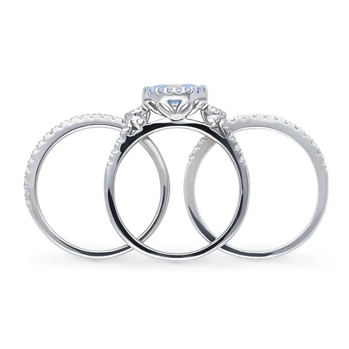 3Stone 12ct Greyish Blue Oval CZ Ring Set in Sterling Silver BERRICLE Rings