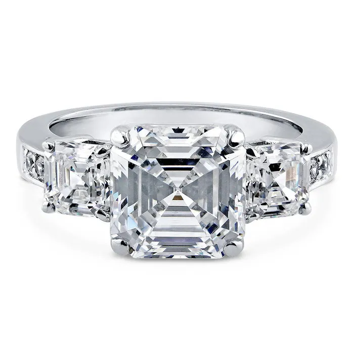 3Stone 41ct Asscher CZ Ring in Sterling Silver BERRICLE Rings
