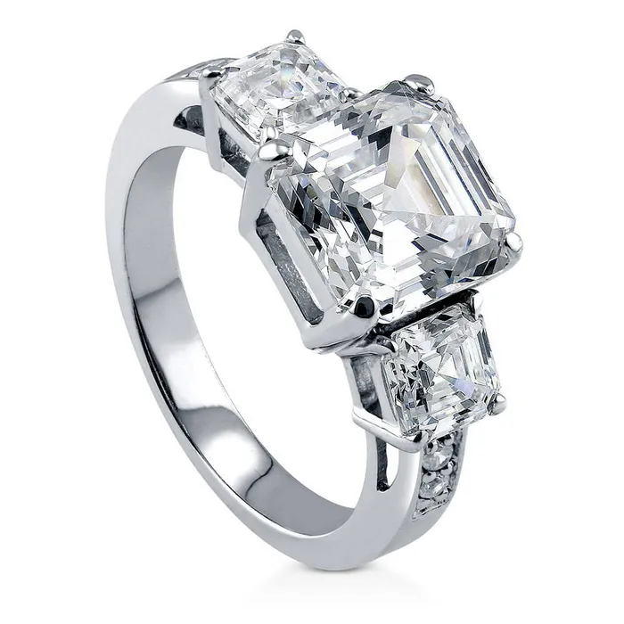 3Stone 41ct Asscher CZ Ring in Sterling Silver BERRICLE Rings