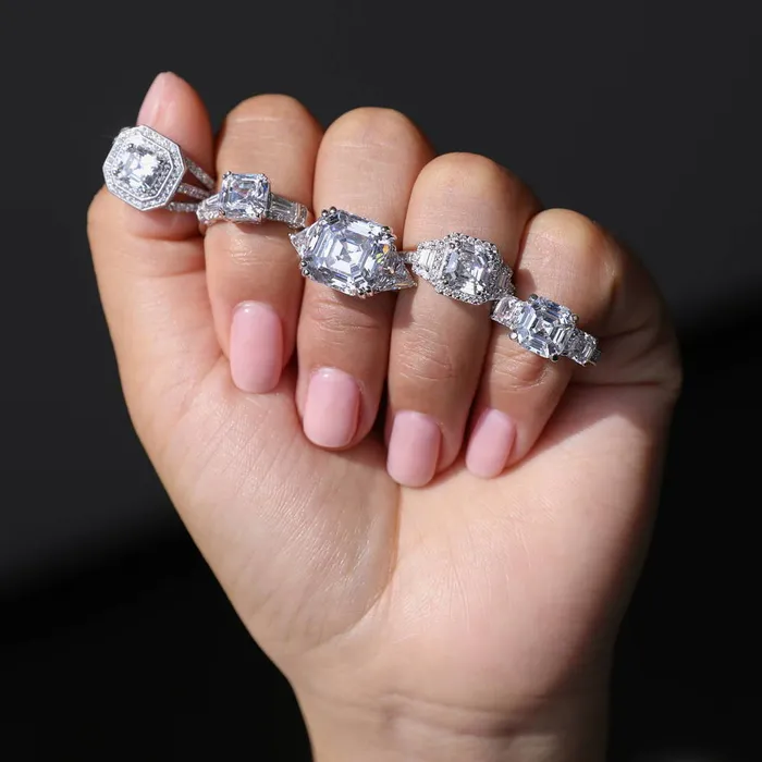 3Stone 41ct Asscher CZ Ring in Sterling Silver BERRICLE Rings
