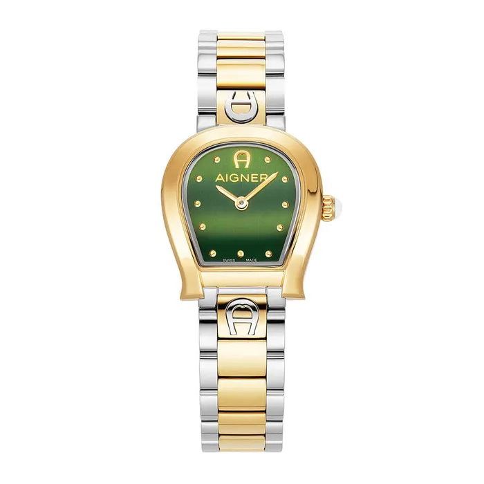 Aigner Aigner Ancona Ladies Green Dial Stainless Steel Silver Gold Plated Watch Earrings Aigner Aigner Ancona Ladies Green Dial Stainless Steel Silver Gold Plated Watch Earrings