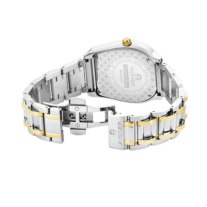 Aigner Earrings Aigner Verona Due Gents White Dial Yellow GoldSilver Stainless Steel Watch