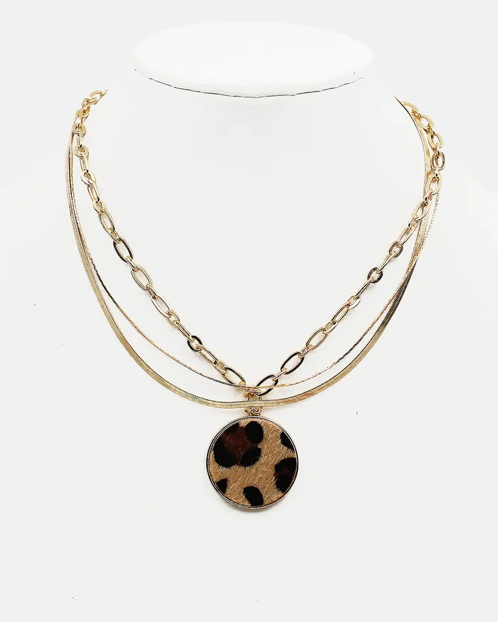 Animal Print Calf Skin Pendant Gold Chain Necklace 110222 Necklaces Animal Print Calf Skin Pendant Gold Chain Necklace 110222 Necklaces