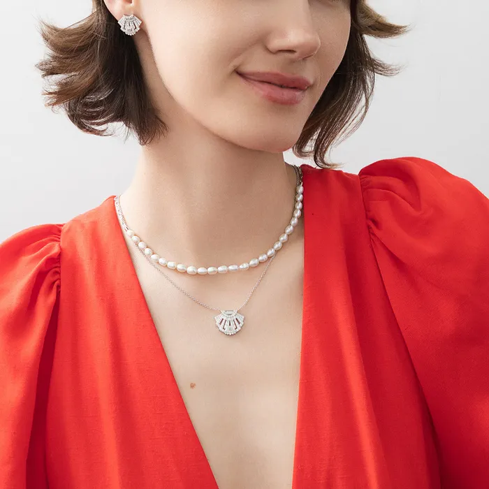 Art Deco CZ Pendant Necklace in Sterling Silver BERRICLE Necklaces
