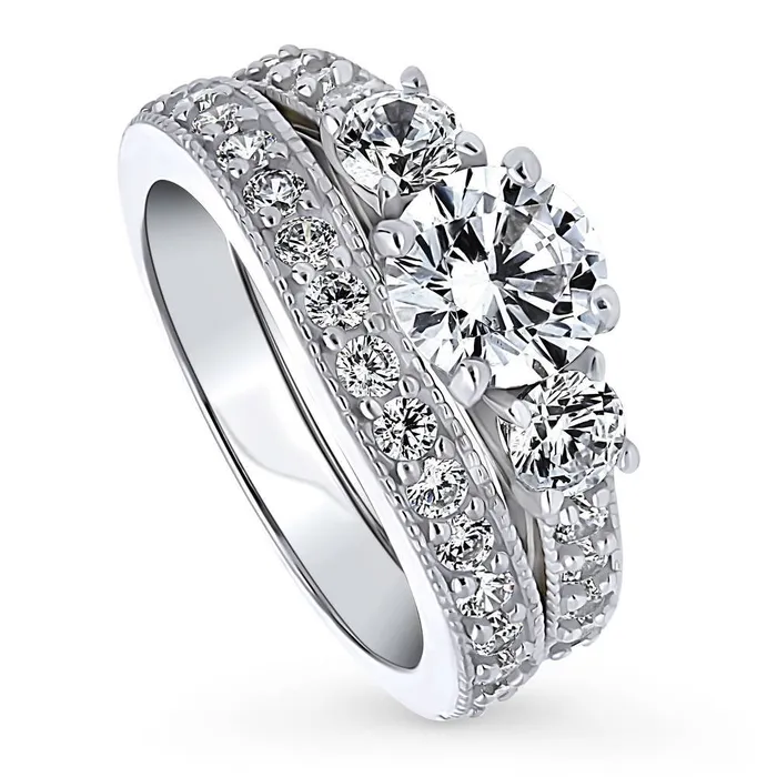 BERRICLE 3Stone 125ct CZ Ring Set in Sterling Silver Rings