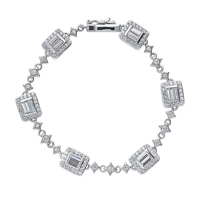 BERRICLE Bracelets Art Deco CZ Chain Bracelet in Sterling Silver