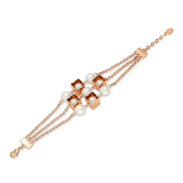BERRICLE Bracelets Imitation Pearl Chain Bracelet in Brass