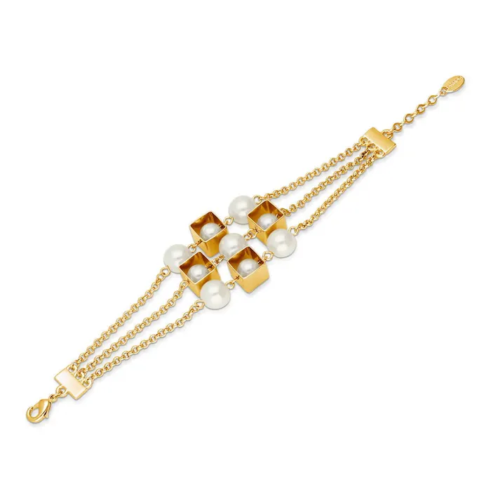 BERRICLE Bracelets Imitation Pearl Chain Bracelet in Brass