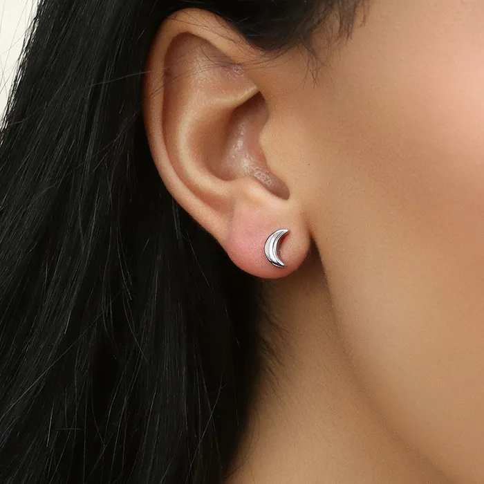 BERRICLE Earrings Crescent Moon Stud Earrings in Sterling Silver