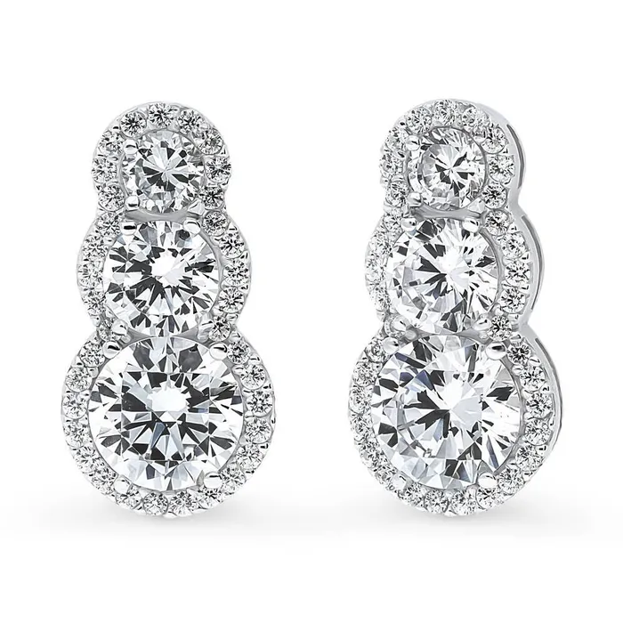 BERRICLE Earrings Halo Graduated CZ Earrings in Sterling Silver