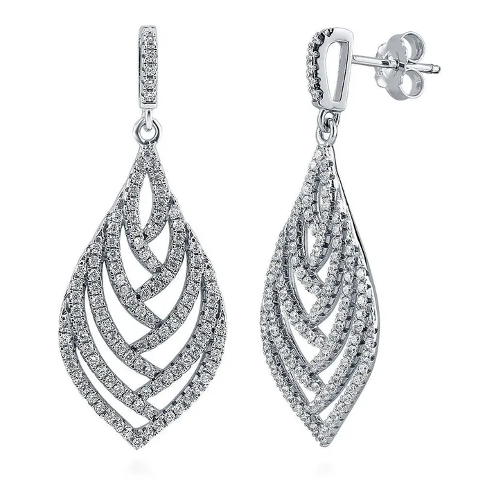 BERRICLE Earrings Leaf CZ Dangle Earrings in Sterling Silver