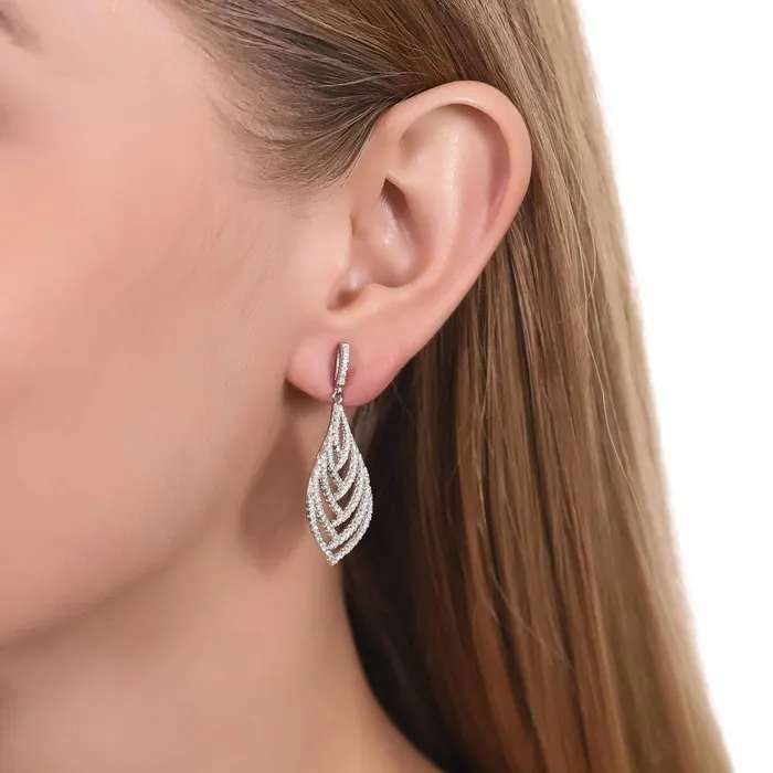BERRICLE Earrings Leaf CZ Dangle Earrings in Sterling Silver