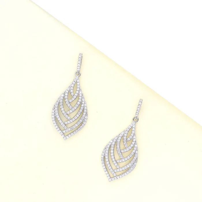 BERRICLE Earrings Leaf CZ Dangle Earrings in Sterling Silver