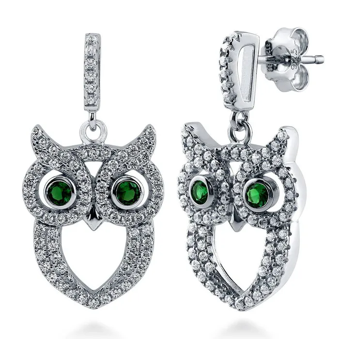 BERRICLE Earrings Owl CZ Dangle Earrings in Sterling Silver
