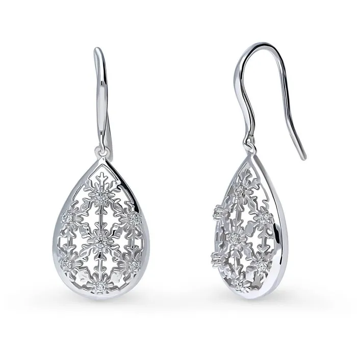 BERRICLE Earrings Snowflake CZ Fish Hook Earrings in Sterling Silver