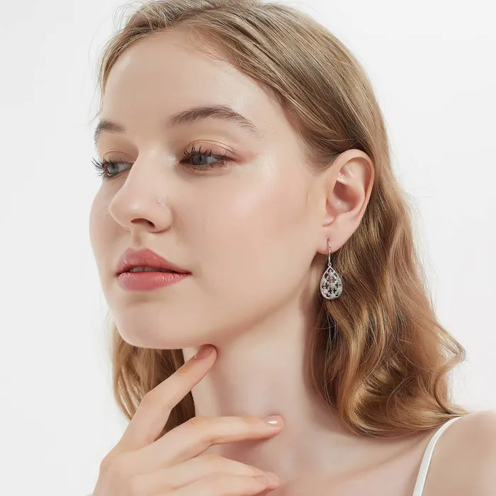BERRICLE Earrings Snowflake CZ Fish Hook Earrings in Sterling Silver