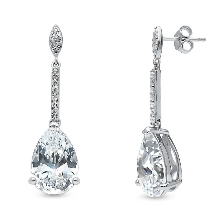 BERRICLE Earrings Solitaire 114ct Pear CZ Earrings in Sterling Silver
