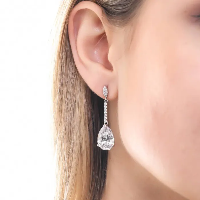 BERRICLE Earrings Solitaire 114ct Pear CZ Earrings in Sterling Silver