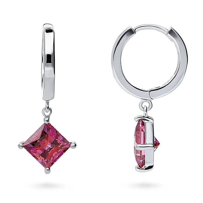 BERRICLE Earrings Solitaire Red Princess CZ Earrings in Sterling Silver 24ct