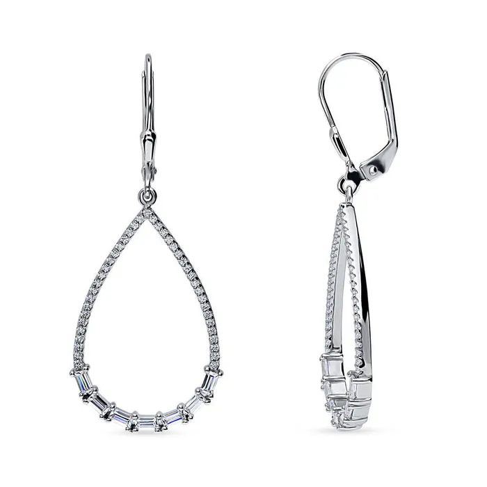 BERRICLE Earrings Teardrop CZ Leverback Earrings in Sterling Silver