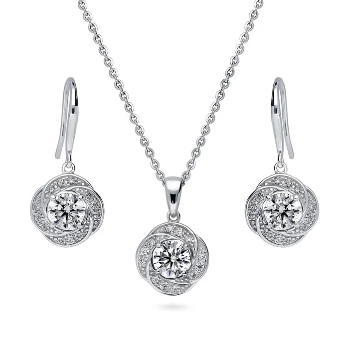 BERRICLE Flower Woven CZ Necklace and Earrings in Sterling Silver Earrings
