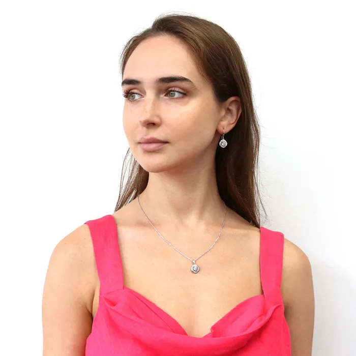BERRICLE Flower Woven CZ Necklace and Earrings in Sterling Silver Earrings