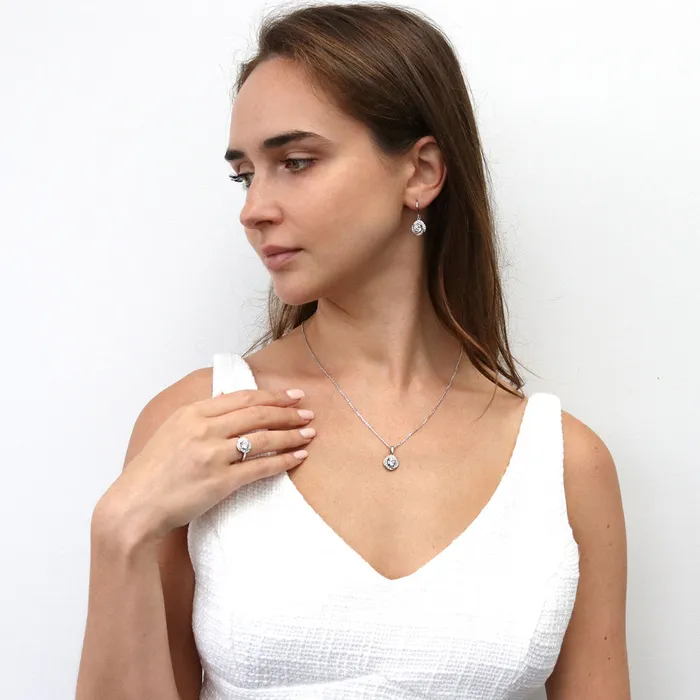 BERRICLE Flower Woven CZ Necklace and Earrings in Sterling Silver Earrings