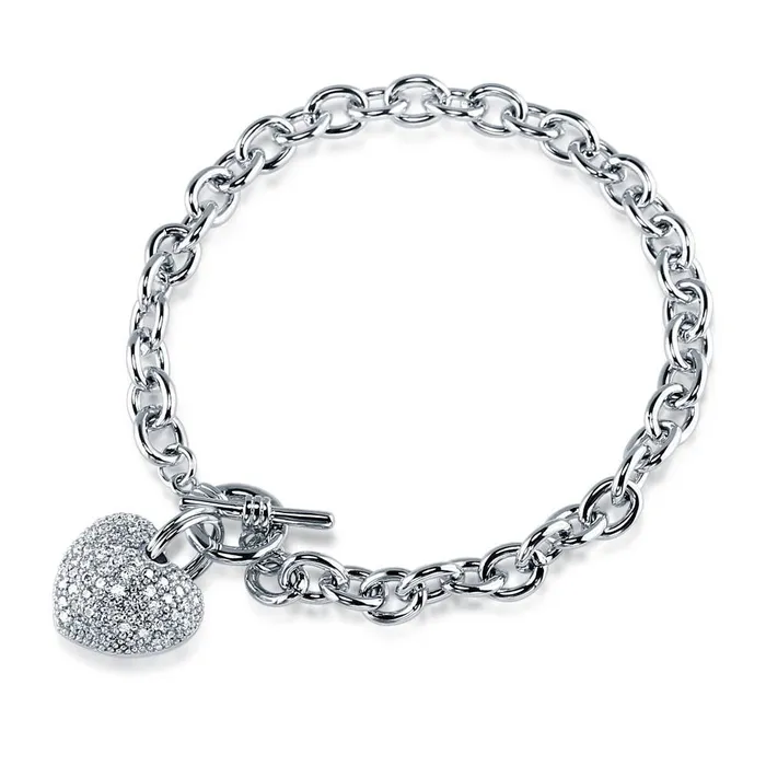 BERRICLE Heart CZ Toggle Charm Bracelet in SilverTone Bracelets