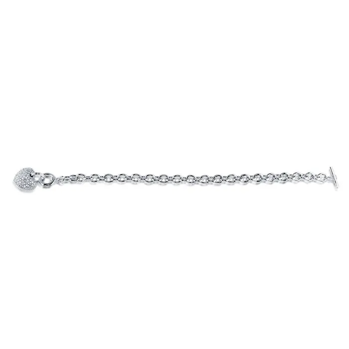 BERRICLE Heart CZ Toggle Charm Bracelet in SilverTone Bracelets