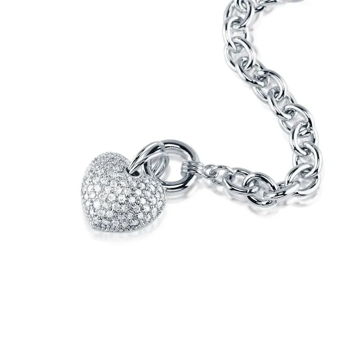 BERRICLE Heart CZ Toggle Charm Bracelet in SilverTone Bracelets