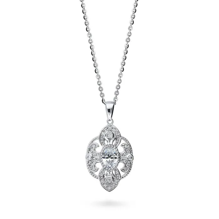 BERRICLE Milgrain CZ Pendant Necklace in Sterling Silver Necklaces