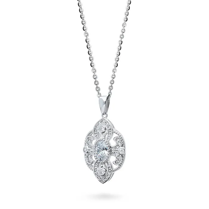 BERRICLE Milgrain CZ Pendant Necklace in Sterling Silver Necklaces