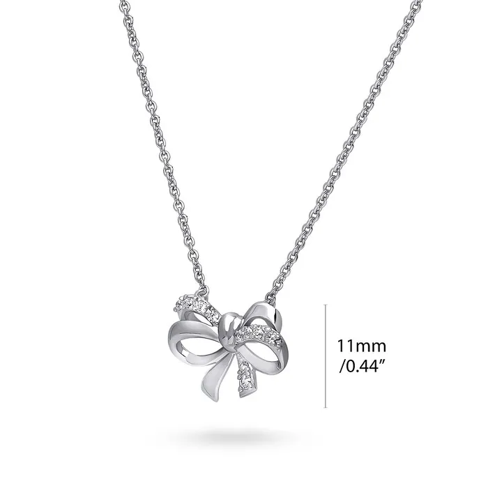 BERRICLE Necklaces Bow Tie Ribbon Necklace and Earrings in Sterling Silver