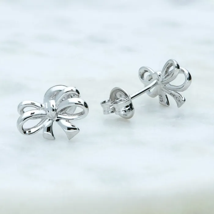 BERRICLE Necklaces Bow Tie Ribbon Necklace and Earrings in Sterling Silver