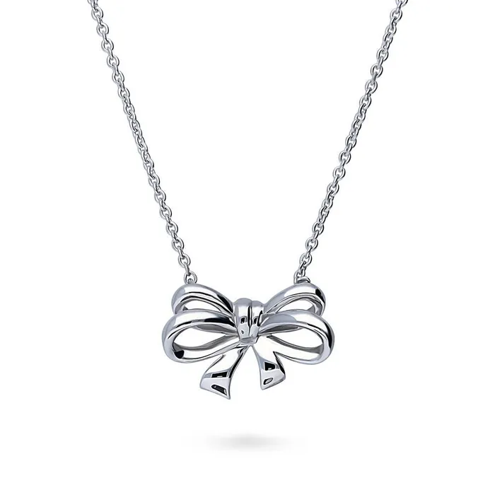 BERRICLE Necklaces Bow Tie Ribbon Necklace and Earrings in Sterling Silver