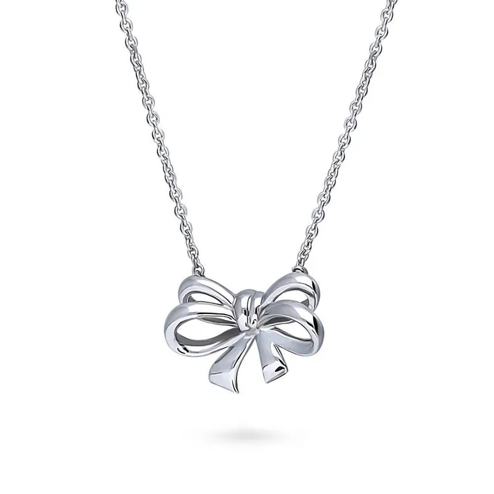 BERRICLE Necklaces Bow Tie Ribbon Necklace and Earrings in Sterling Silver