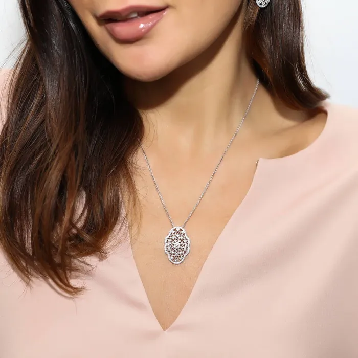BERRICLE Necklaces Flower Art Deco CZ Necklace in Sterling Silver