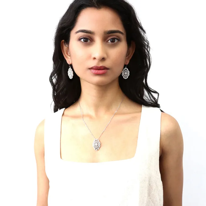 BERRICLE Necklaces Flower Art Deco CZ Necklace in Sterling Silver