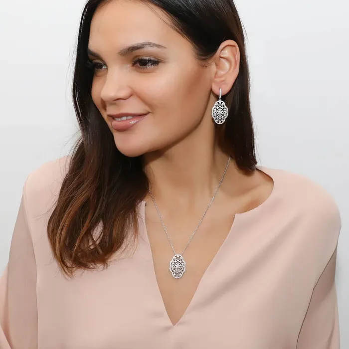 BERRICLE Necklaces Flower Art Deco CZ Necklace in Sterling Silver