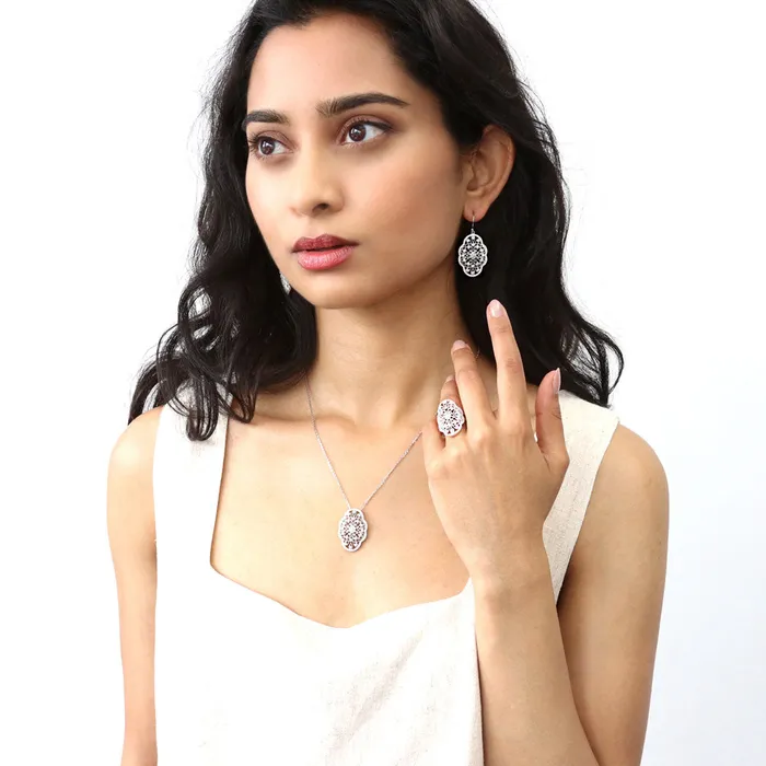BERRICLE Necklaces Flower Art Deco CZ Necklace in Sterling Silver