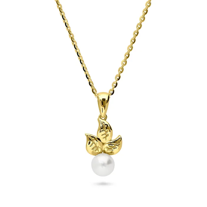 BERRICLE Necklaces Leaf Imitation Pearl Necklace in Sterling Silver