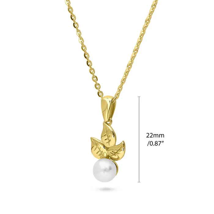BERRICLE Necklaces Leaf Imitation Pearl Necklace in Sterling Silver