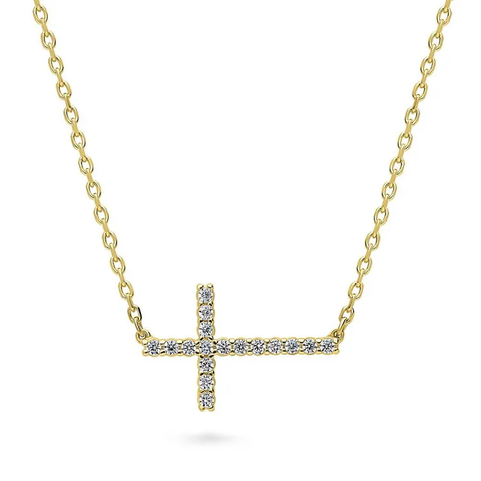 BERRICLE Necklaces Sideways Cross CZ Necklace in Sterling Silver