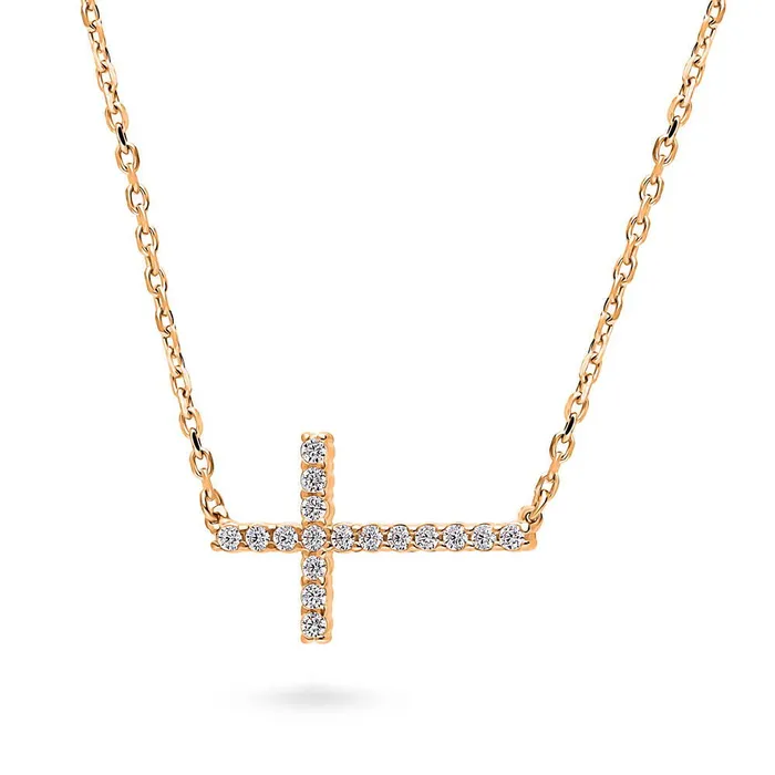 BERRICLE Necklaces Sideways Cross CZ Necklace in Sterling Silver