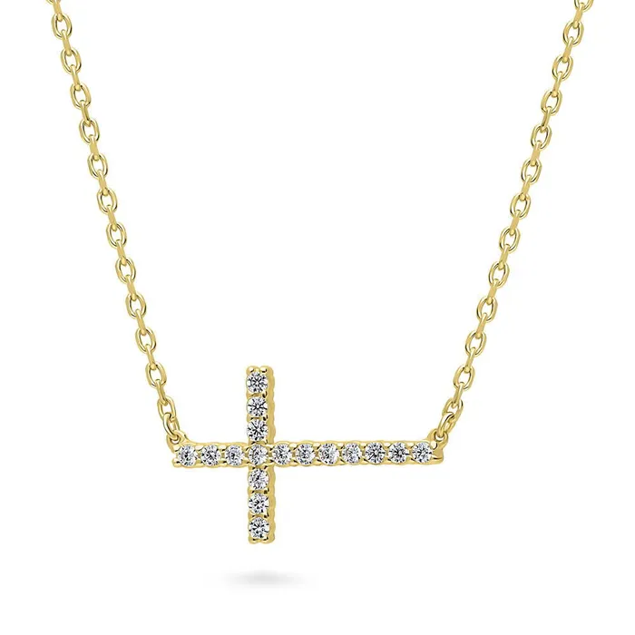 BERRICLE Necklaces Sideways Cross CZ Necklace in Sterling Silver